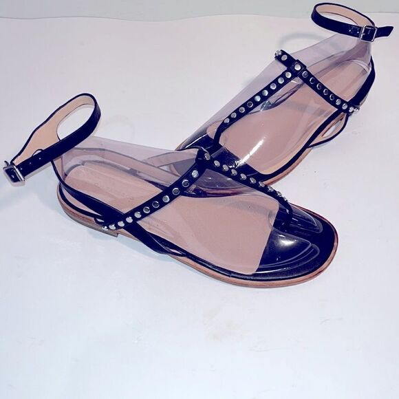 GH Bass black leather thong  ankle strap sandals with metal grommets - Picture 3 of 5